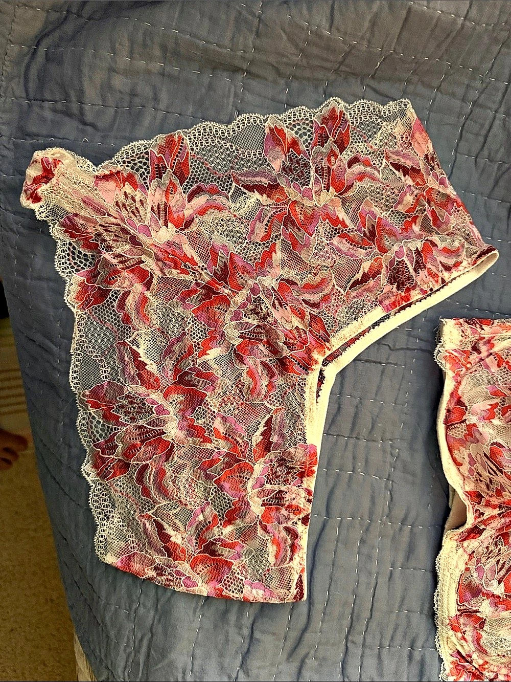 Cosabella Paradiso V-Hipster Floral Lace Bra Set Red & Pink 36C, size L - Picture 2 of 10